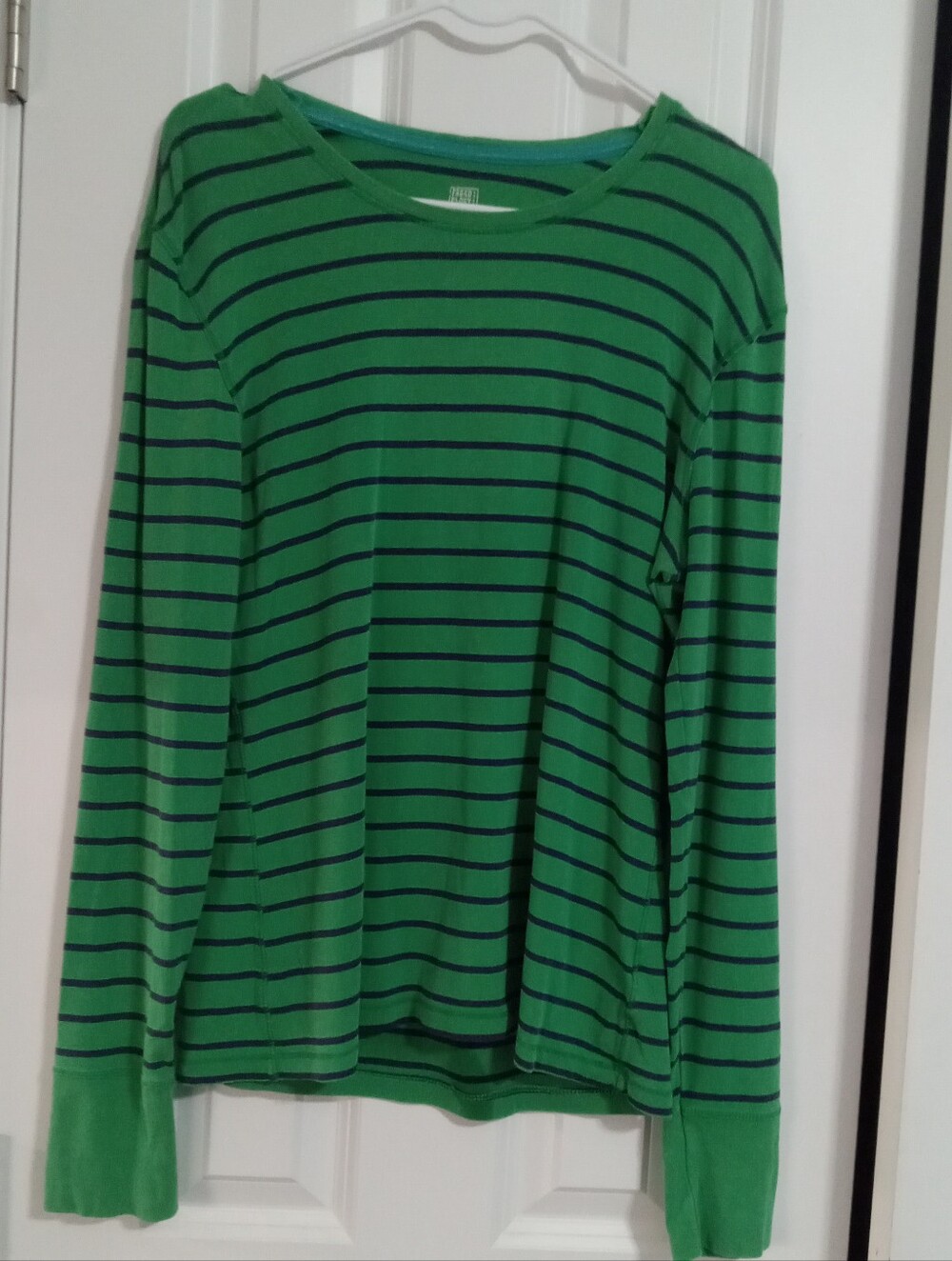 Faded Glory Green and Navy Striped Long Sleeve Tee